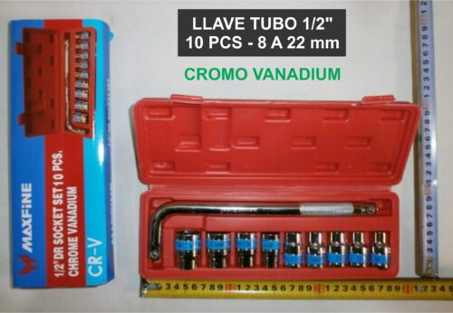 LLAVE TUBO 1/2" 10PCS  8 A 22MM CROMO VANADIO