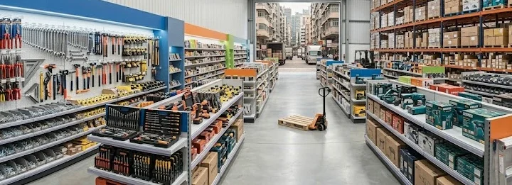 Cajas con herramientas y artículos de ferretería listas para envío mayorista a comercios de Once y todo el país.