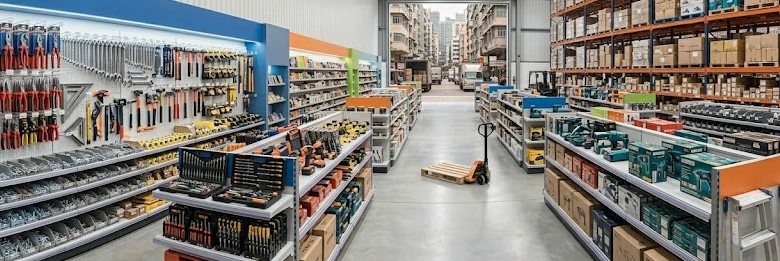 Cajas con herramientas y artículos de ferretería listas para envío mayorista a comercios de Once y todo el país.